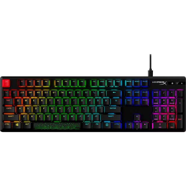 HyperX Alloy Origins PBT Mekaniskt speltangentbord, PBT-tangenter, RGB, HyperX Red-tangenter, hållbar aluminiumkropp, justerbara ben, svart (QWERTY spanska)