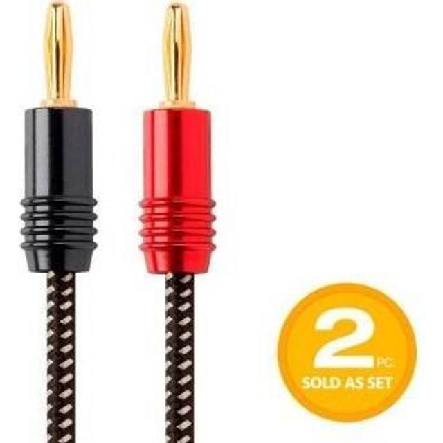 Monoprice Speaker Wire, Braided with Banana Plugs, 2-Conductor, 14AWG, 10ft, 2 Pack - Black
