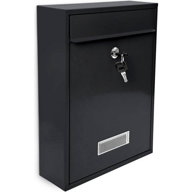Relaxdays Mailbox / Letterbox made of Metal, Hinged Lid with a Name Plate + 2 Keys, HxWxD: 26.5 x 35 x 8.5 cm, Black