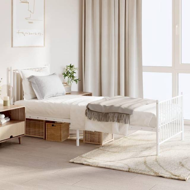 vidaXL Metal Bed Frame without Mattress with Footboard White 80x200cm
