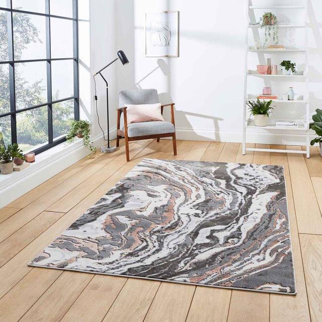 Think Rugs Apollo Grey/Rose Rectangle 160 x 220cm Polypropylene Modern Abstract GR584, Grey