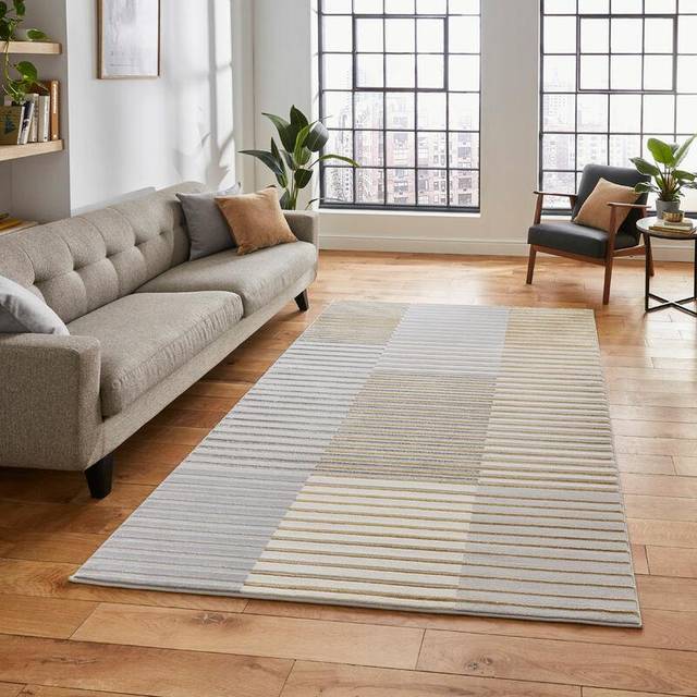 Think Rugs Apollo Grey/Gold Rectangle 120 x 170cm Polypropylene Modern Linear 2681, Grey