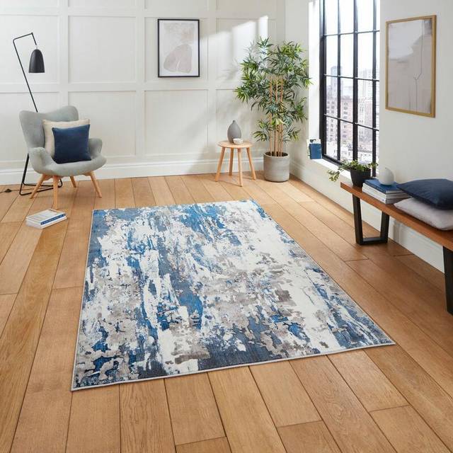 Think Rugs Apollo Grey/Navy Rectangle 120 x 170cm Polypropylene Modern Abstract GR580, Grey