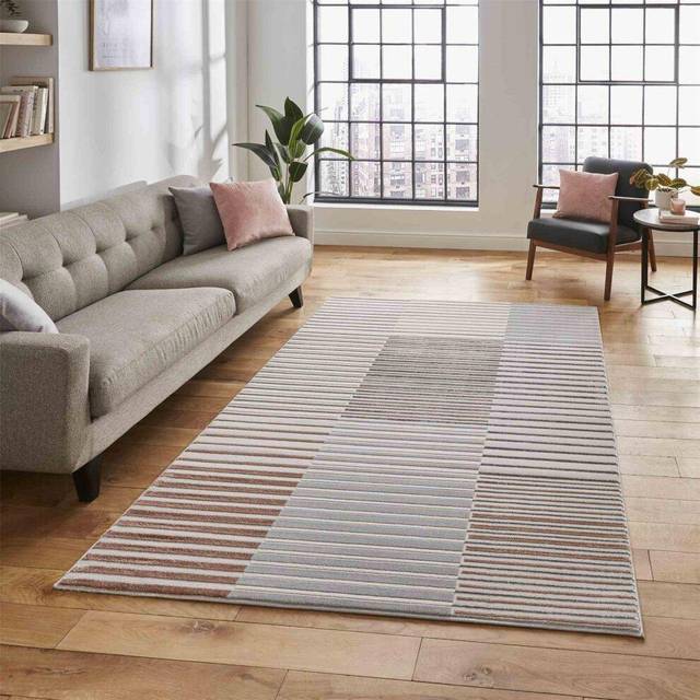 Think Rugs Apollo Grey/Rose Rectangle 120 x 170cm Polypropylene Modern Linear 2681, Grey