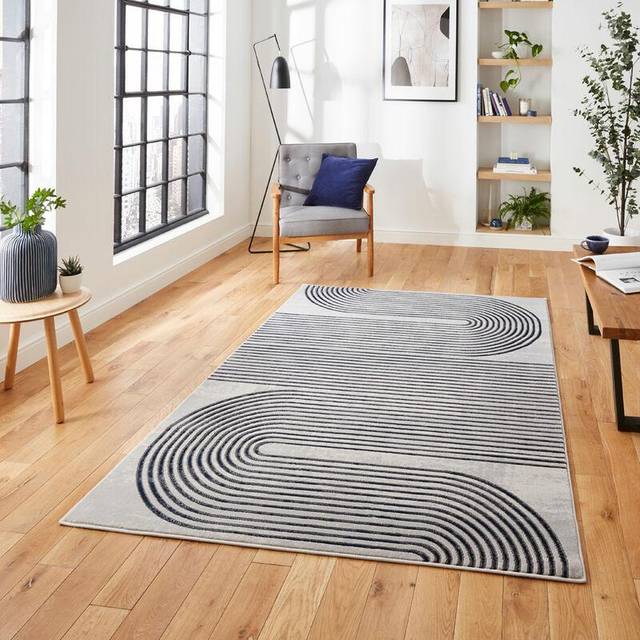 Think Rugs Apollo Grey/Navy Rectangle 120 x 170cm Polypropylene Modern Linear 2683, Grey