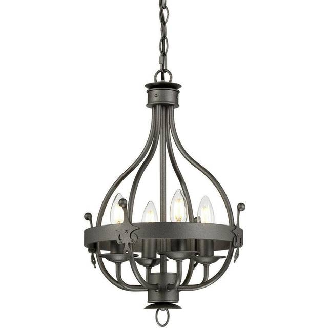 4 Bulb Chandelier Hanging Pendant LIght Graphite Finish LED E14 60W Bulb