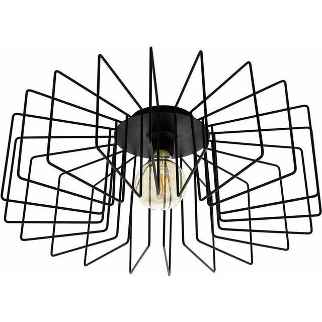 Flush Ceiling Light Colour Black Open Wire Square Frame Modern Bulb E27 28W