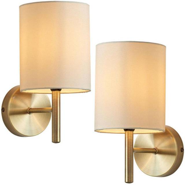 2 pack dimmable led wall light antique brass & cream shade modern lamp lighting