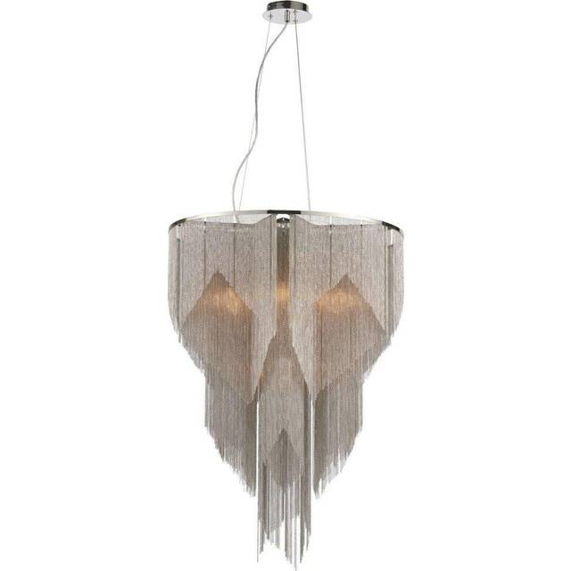 Ceiling Pendant Light Bright Nickel Plate & Silver Effect Chain 7 x 40W E14