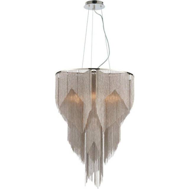 Ceiling Pendant Light Bright Nickel Plate & Silver Effect Chain 6 x 40W E14