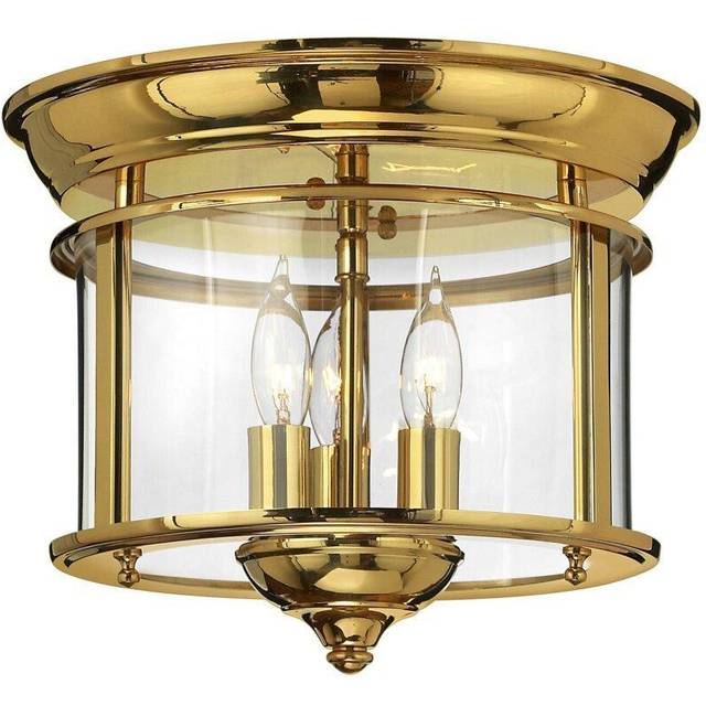 3 Bulb Flush Light Low Ceiling Highly Polished Brass Finish LED E14 40W Bulb