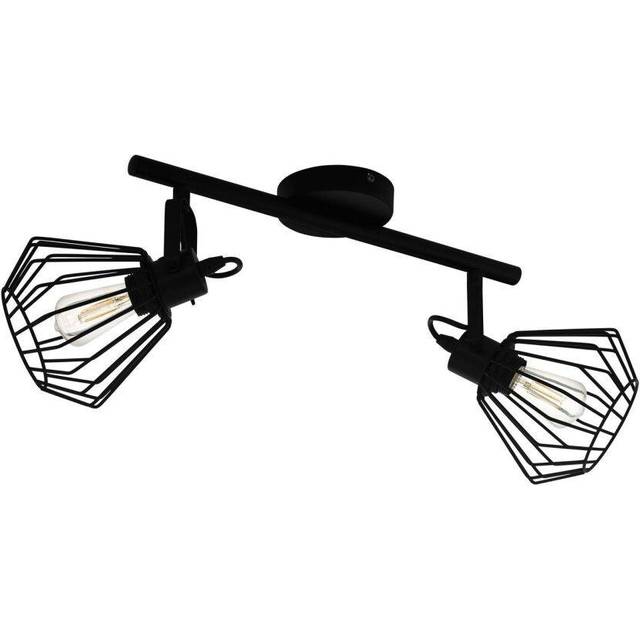 Flush Ceiling Light 2 Spots Colour Black Shade Open Wire Frame Bulb E27 2x40W
