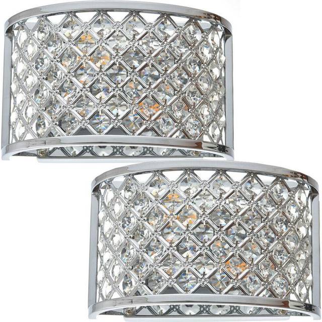 2 PACK Crystal Cage Wall Light Chrome Glass Shade Modern Twin Bulb Lounge Lamp