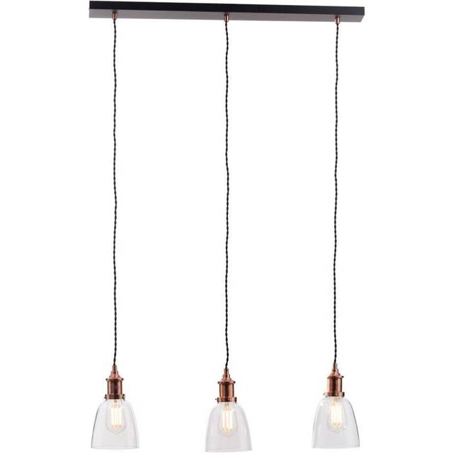 Litecraft 3 Light Pendant Bar Industrial With Glass Shades - Copper