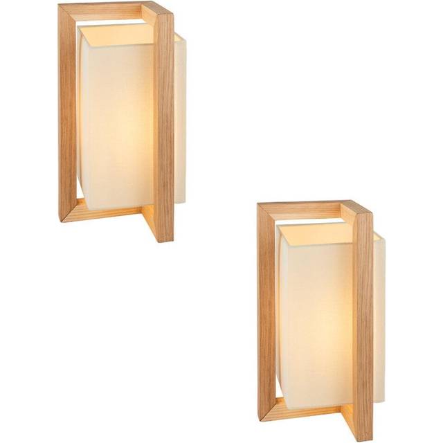 2 PACK Ashwood Framed Table Lamp & Ivory Fabric Shade - Wooden Side Desk Light