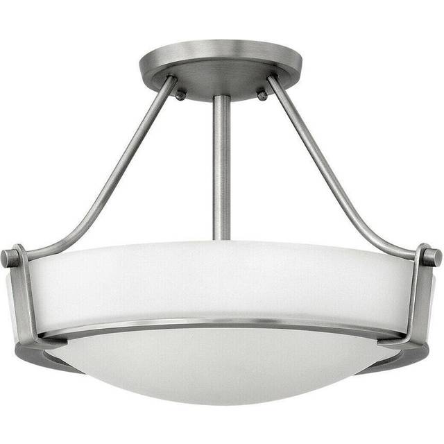 3 Bulb Semi Flush Light Opal Glass Metal Ring Antique Nickel LED E27 100W