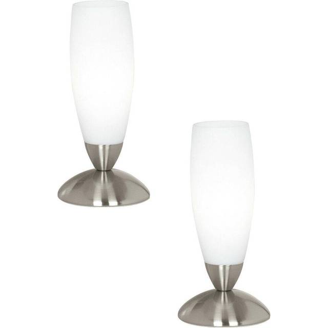 2 PACK Table Lamp Colour Satin Nickel Shade White Glass In Line Switch E14 40W