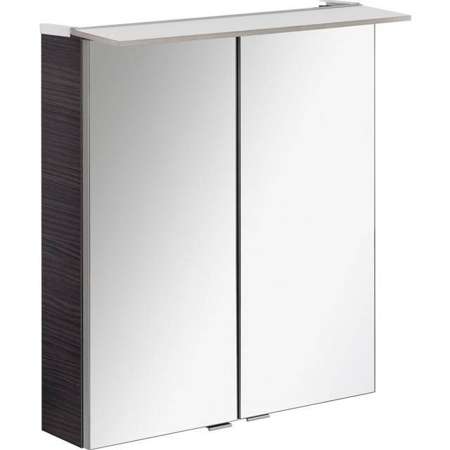 60cm x 69cm Surface Mount Mirror Cabinet with Lighting - Black (690mm H X 600mm W X 300mm D)