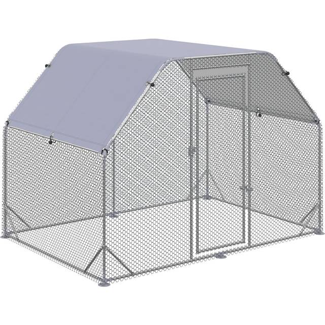 PawHut Outdoor Walk In Chicken Coop / Run With Roof For 4-6 Chickens - Hen House Duck Pen 280 X 190 X 195cm, Silver