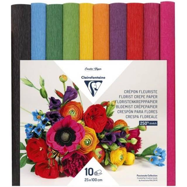Ref 995001C Florist Crepe Paper Pack of 10 25cm Width x 100cm Length Heavyweight Malleable High Elasticity Assorted Bright Colours