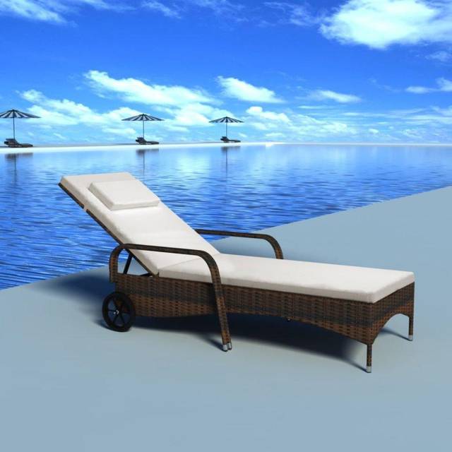 Vidaxl Sun Lounger With Wheels Poly Rattan Brown - One Size