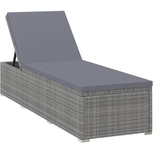 vidaXL Sun Lounger with Dark Grey Cushion Poly Rattan Grey