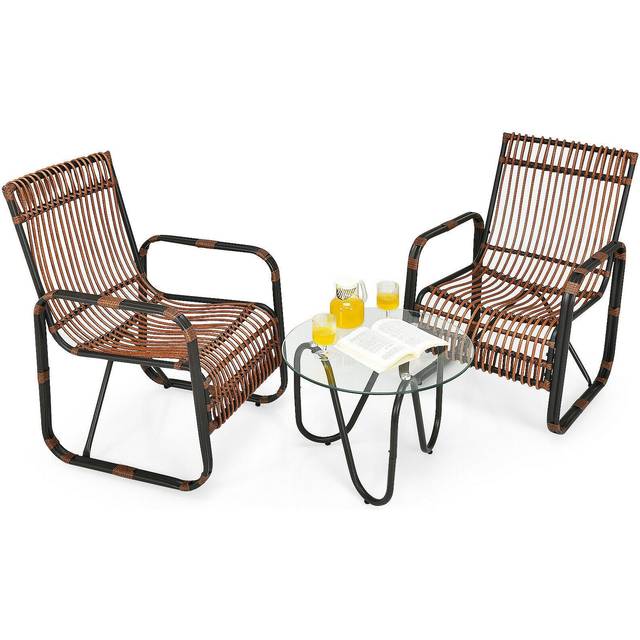 Costway 2 Seater Glass Rattan Bistro Set - Brown
