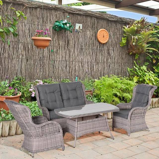 4 PCs Outdoor Rattan Sofa Set, Wicker Sectional Sofa Set Mixed Grey - Outsunny