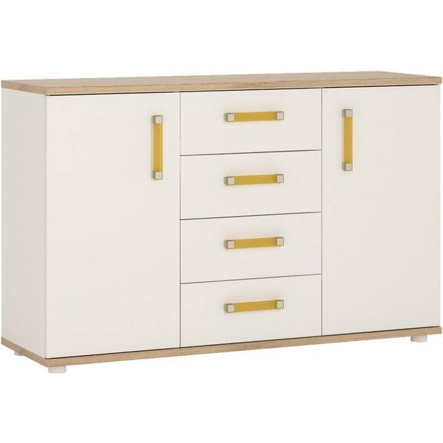 4kids 2 Door 4 Drawer Sideboard In Light Oak And White High Gloss (orange Handles)