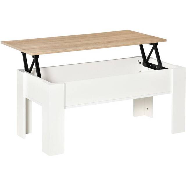 HOMCOM Table With Extending Table Top Floating Desk With Hidden Storage White And Oak, White