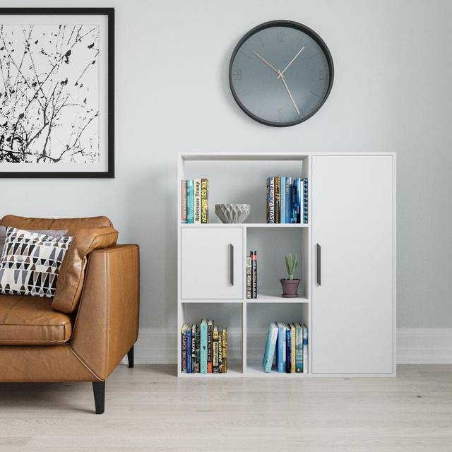 Ridge Bookcase with Cabinets - Sapphire Oak Pattern & White - Yellow