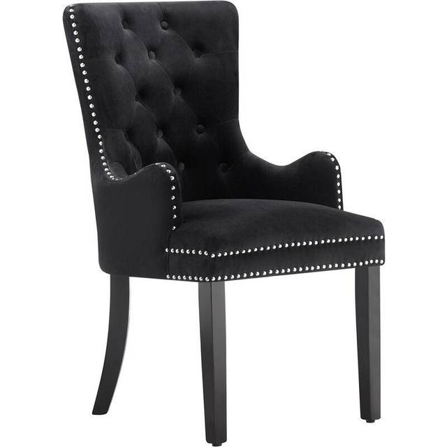 Life Interiors Single Windsor Knocker Back Velvet Dining Chair With Armrest For Dining Room Kitchen Restaurant Office, Black, Black