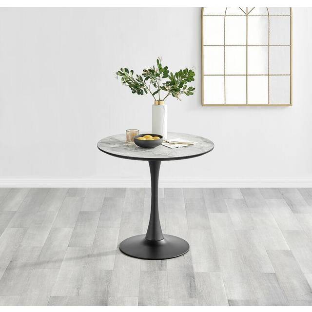 Furniturebox Elissa 2 Seater Round Dining Table White Marble Effect - 4 Seater