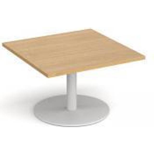 Monza Square Cafe and Bistro Coffee Table with Flat Round White Base - Table Top Width 800mm - Oak - Height - 490mm