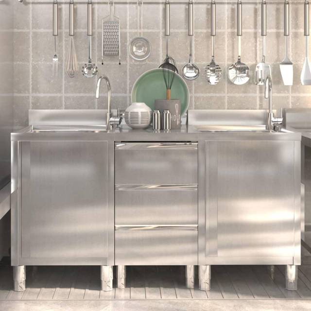 vidaXL Commercial Kitchen Cabinets 3 pcs Stainless Steel