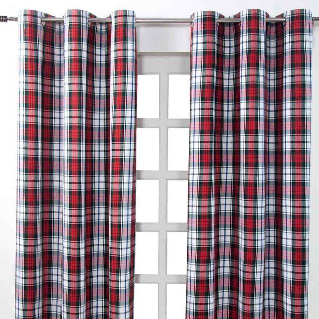 Macduff Tartan Check Ready Made Eyelet Curtain Pair, 117 x 137 cm Drop - Red