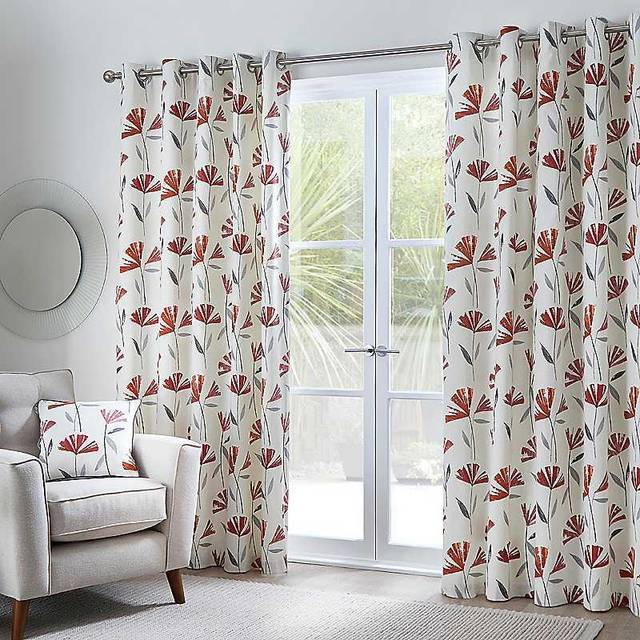 "Fusion - Dacey - 100% Cotton Pair of Eyelet Curtains - 90"" Width x 90"" Drop (229 x 229cm) in Red"