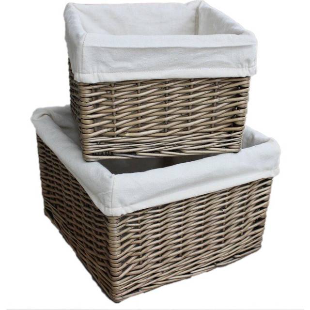 Square Antique Wash Wicker Lined Storage Basket - Set of 2