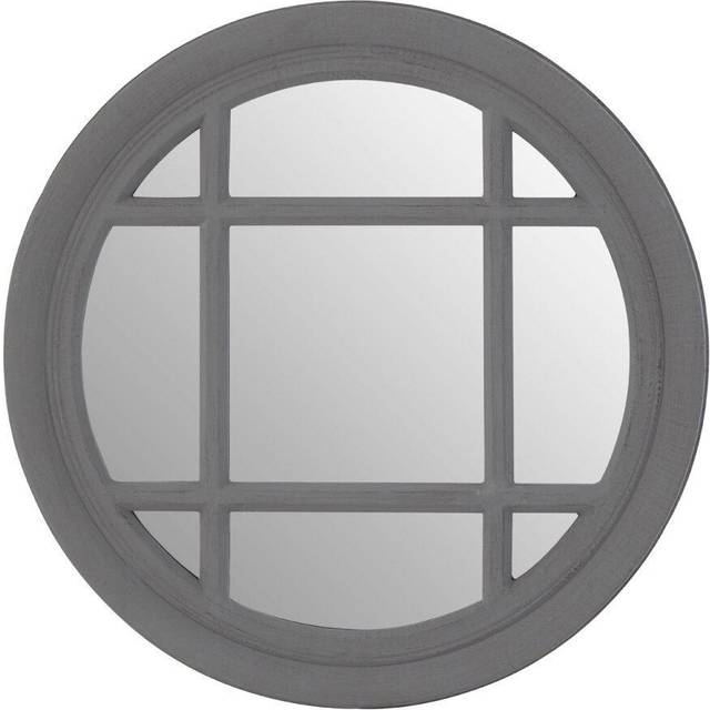 Premier Housewares - Flat Wood Round Grey Wall Mirror