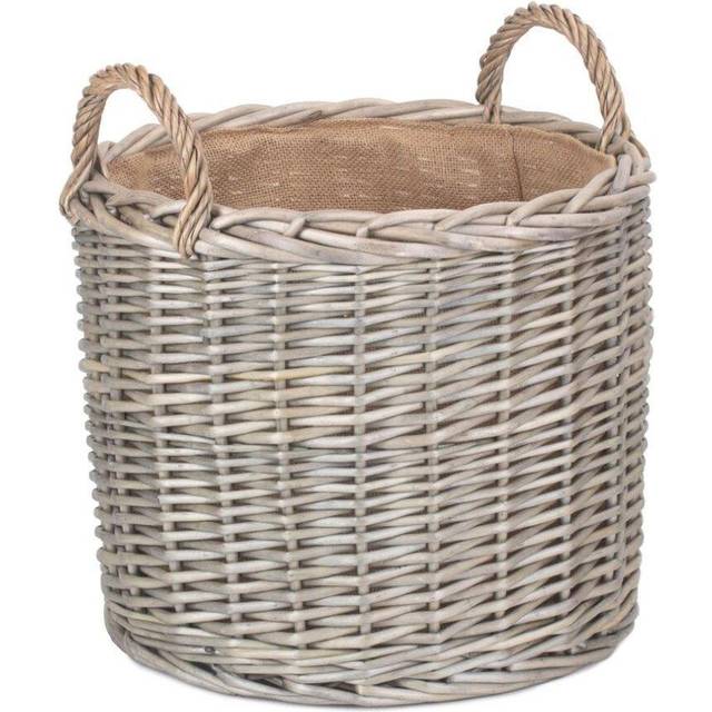 Round Lined Straight-Sided Wicker Log Storage Basket - Medium