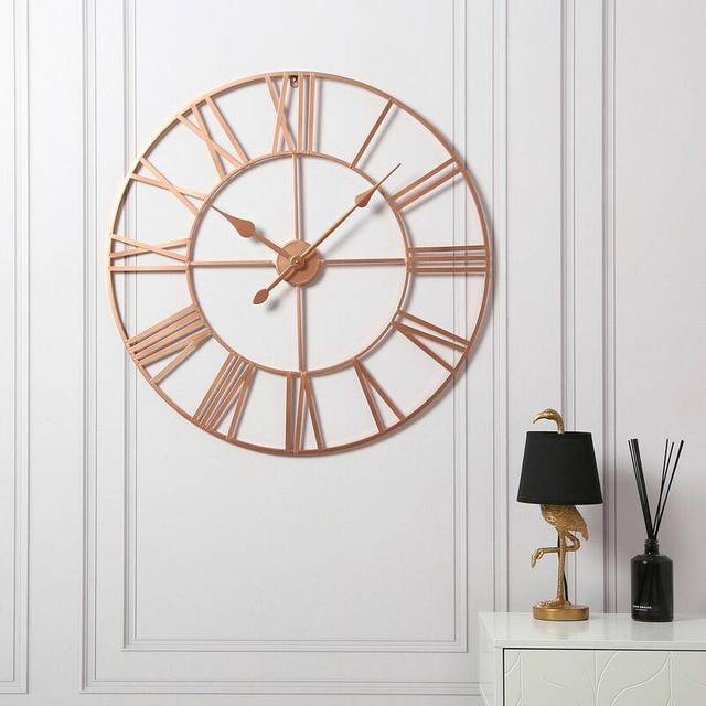 EOS Copper Skeleton Wall Clock with Roman Numerals 80cm - Home Garden Direct - Gold - 80 x 80 x 2cm
