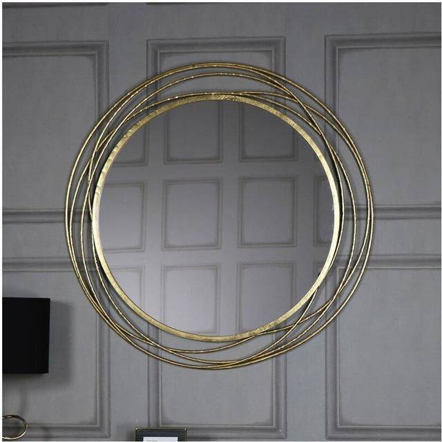Large Round Gold Mirror 88cm x 85cm Material: Mirrors