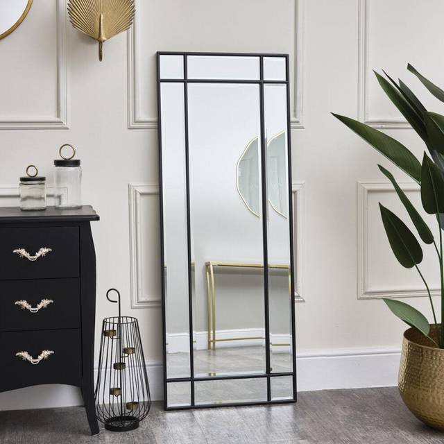 Black Framed Art Deco Wall / Leaner Mirror 142 cm x 54 cm Material: Mirrors