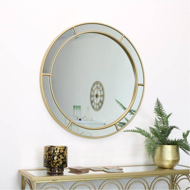 Large Round Gold Window Mirror 80cm x 80cm Material: Garden