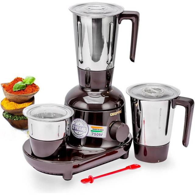 GEEPAS 750W 3-In-1 Mixer Grinder, Dry & Wet Fine Grinding Mixing - Black;Brown (1.50ml)