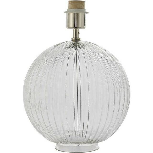 Round Textured Table Lamp Base Clear Ribbed Glass & Nickel Classic Globe Bulb