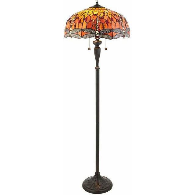 1.5m Tiffany Twin Floor Lamp Dark Bronze & Dragonfly Stained Glass Shade i00014