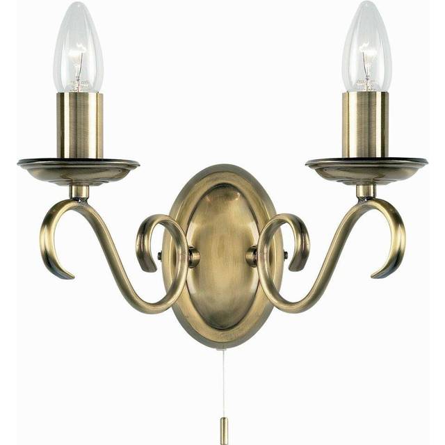 Dimmable LED Twin Wall Light Antique Brass Vintage 2x Bulb Lounge Lamp Lighting