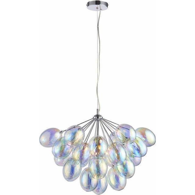 Ceiling Pendant Light Chrome Plate & Iridescent Glass 6 x 28W G9 Dimmable