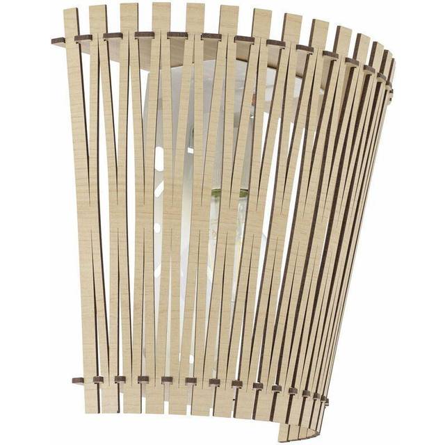 Wall Light Colour White Shade Maple Wood Fencing Surround Bulb E27 1x60W